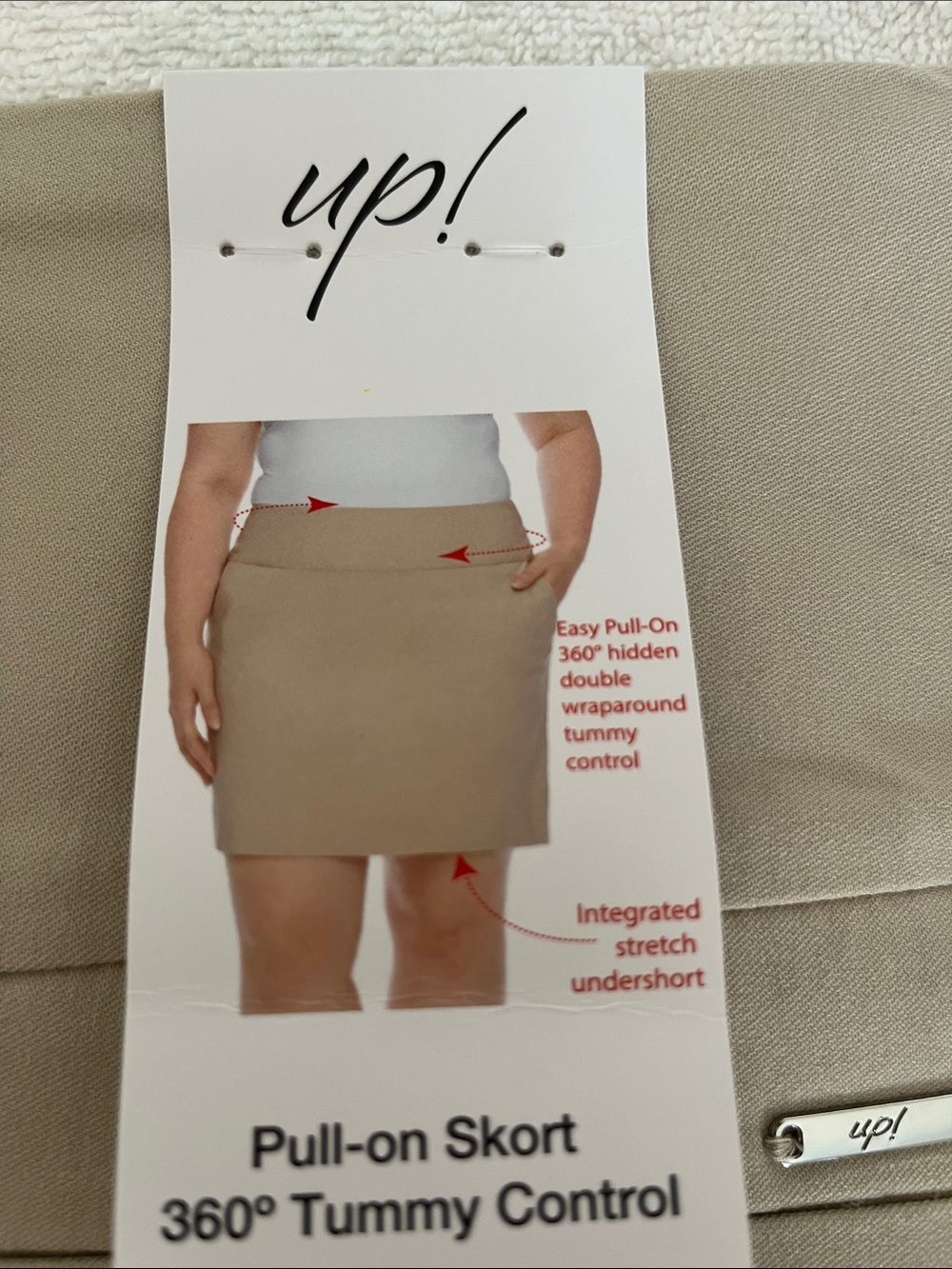 Up! Pull-On Mini Skort in Tan with Tummy Control